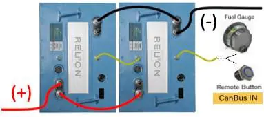 Schaltplan: Fernbedienungstaste und Ladezustandsanzeige mit 2+ Batterien (mit Splitter)
