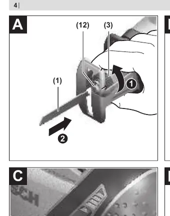 Sägeblatt einsetzen (A) und entnehmen (B)