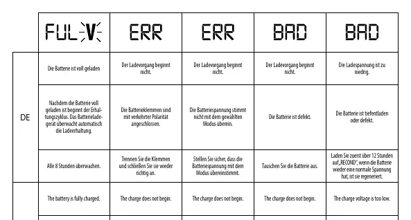 Fehlercodes und Displayanzeigen