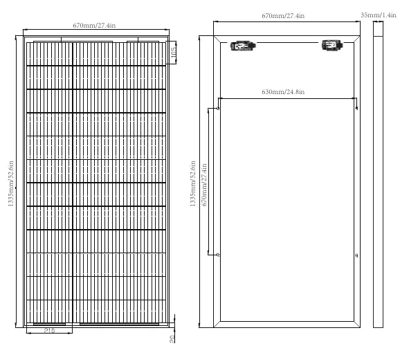 Maßzeichnung des 195W Bifacial Solarmoduls