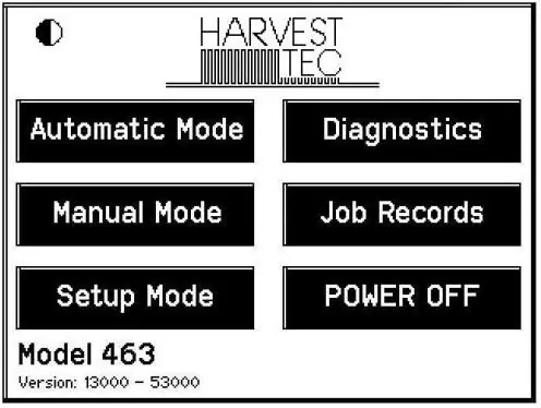 Hauptmenü des Harvest Tec Touchscreen-Displays