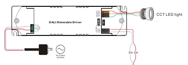 Schaltplan für den Anschluss des DALI-Busses und der LED-Leuchte