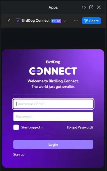 Anmeldebildschirm der App