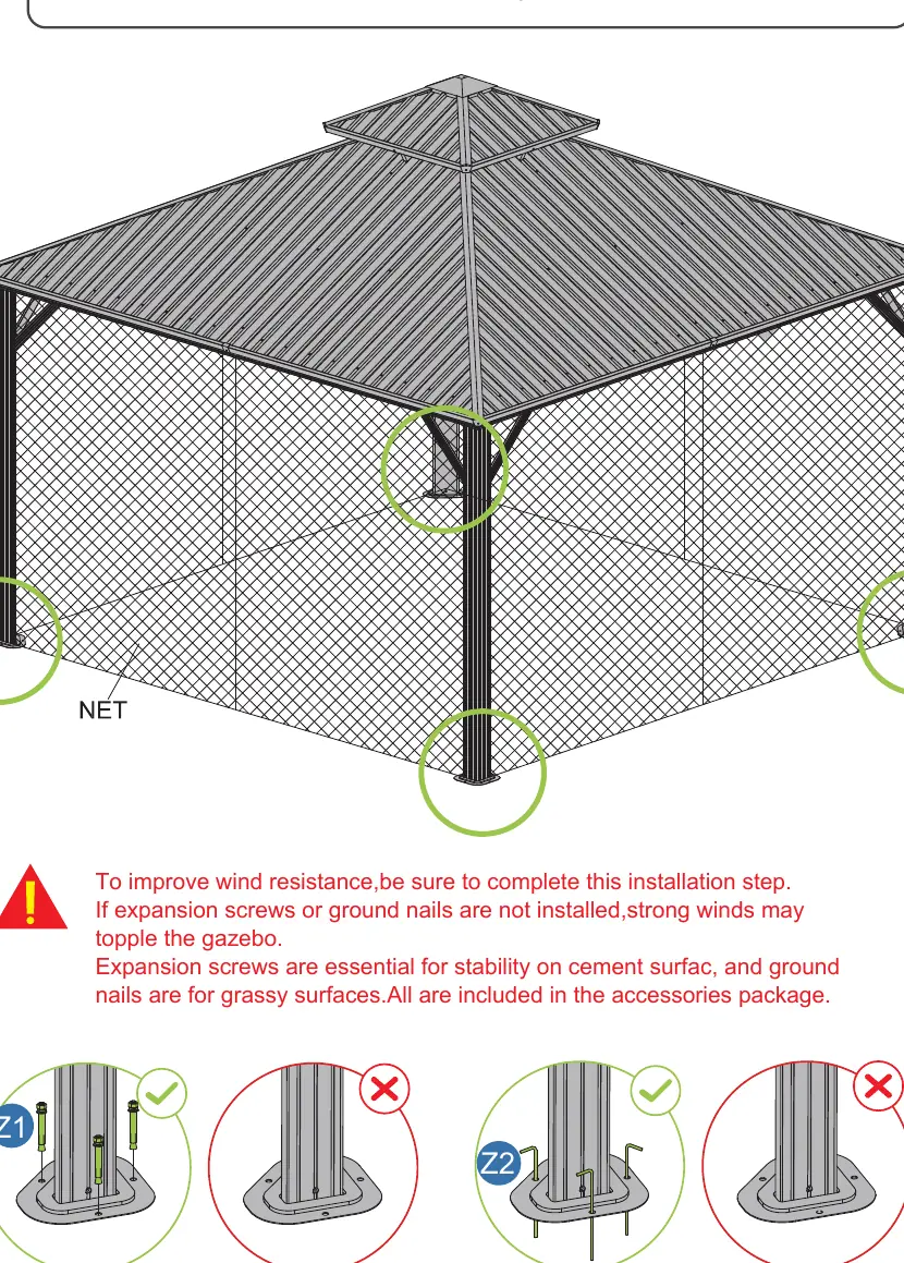 Verankerung des Pavillons
