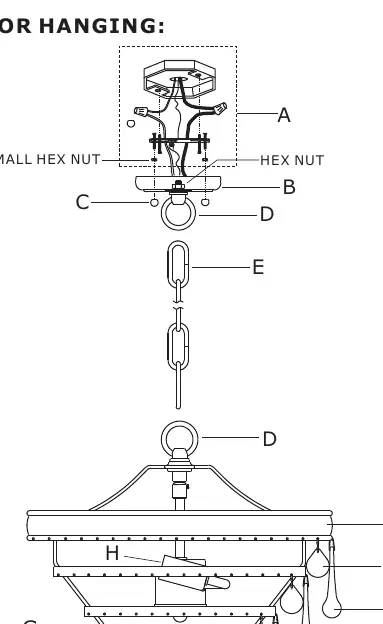 Montagediagramm für die hängende Installation