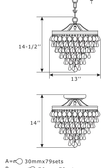 Diagramm zur Kristallanbringung und Abmessungen