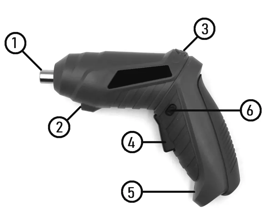 Diagramm der Bedienelemente des Akku-Schraubers