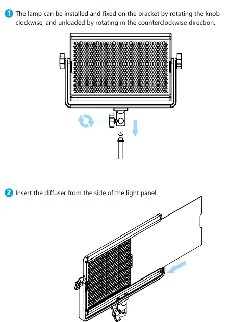 Installationsschritte für Stativ und Diffusor
