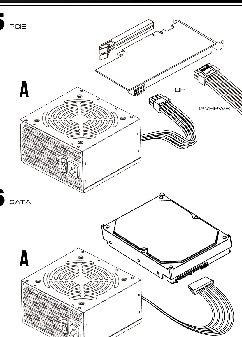 Anschluss von PCIe- und SATA-Kabeln
