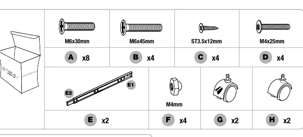 Teileliste und Schraubenübersicht