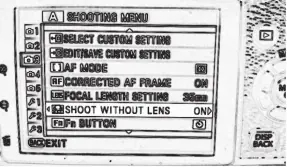 Menüeinstellung 'Shoot without lens'