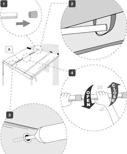 Schritte 1-4: Vorbereitung und Einsetzen der Spannstange