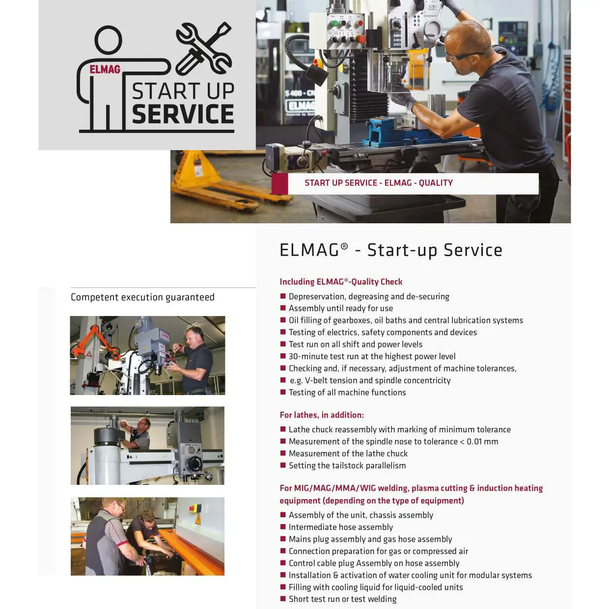 Start-up Service und Wartungsschritte