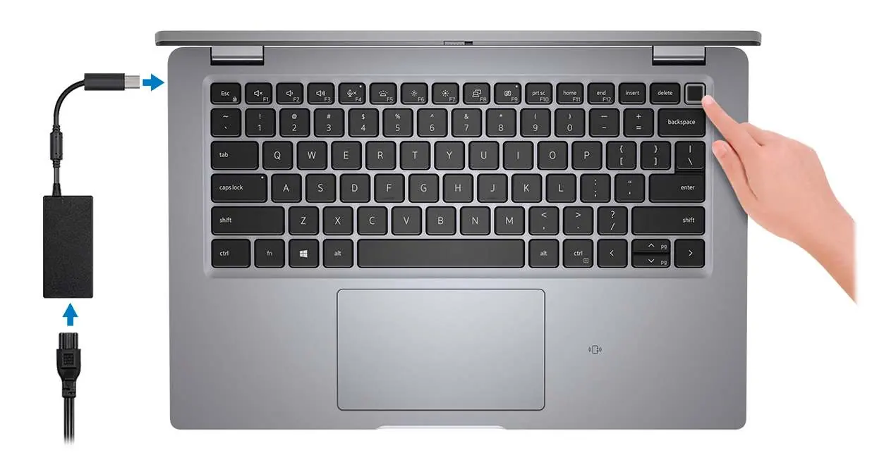 Anschluss des Netzteils und Einschalten des Laptops