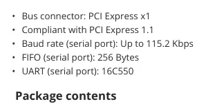 Technische Merkmale der PCIe-Karte