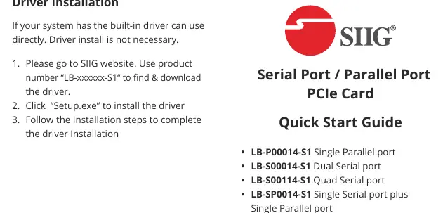 Übersicht der SIIG PCIe-Kartenmodelle und Anweisungen zur Treiberinstallation