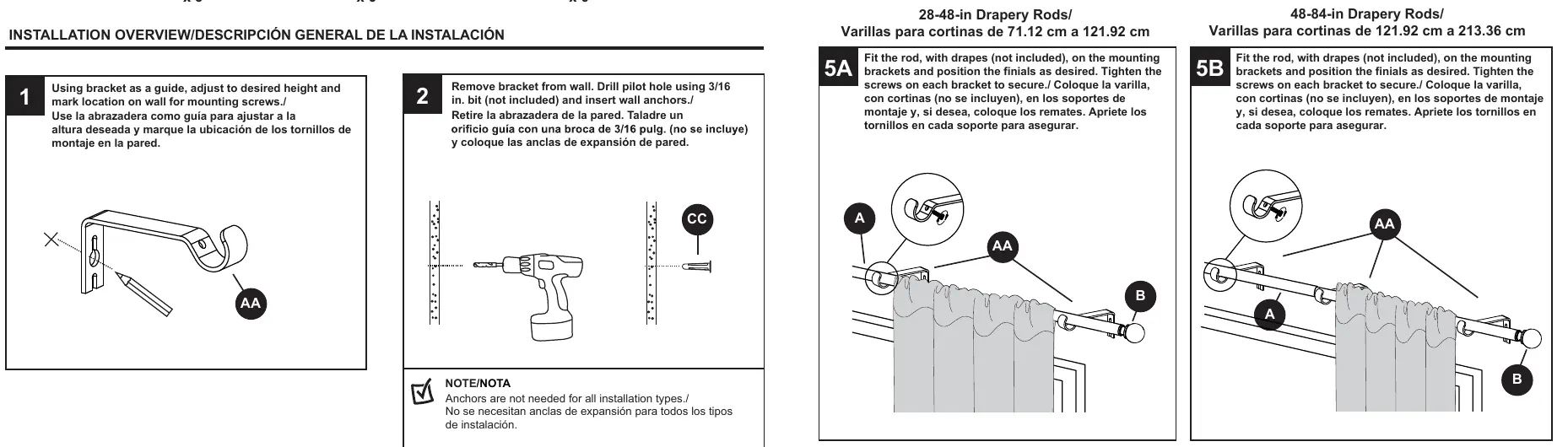 Schritte 4 bis 5: Anbringen der Gardinen und Sichern der Stange