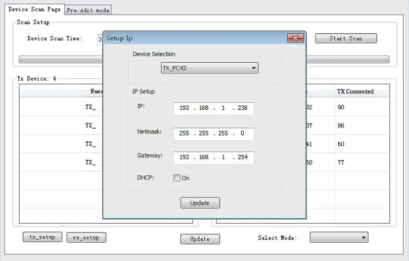 IP-Einstellungsdialog in der Software