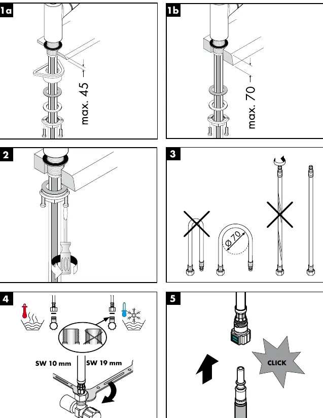 Montageschritte für die Installation der Armatur