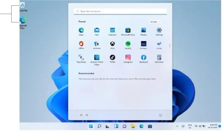 Windows 11 Desktop und Startmenü