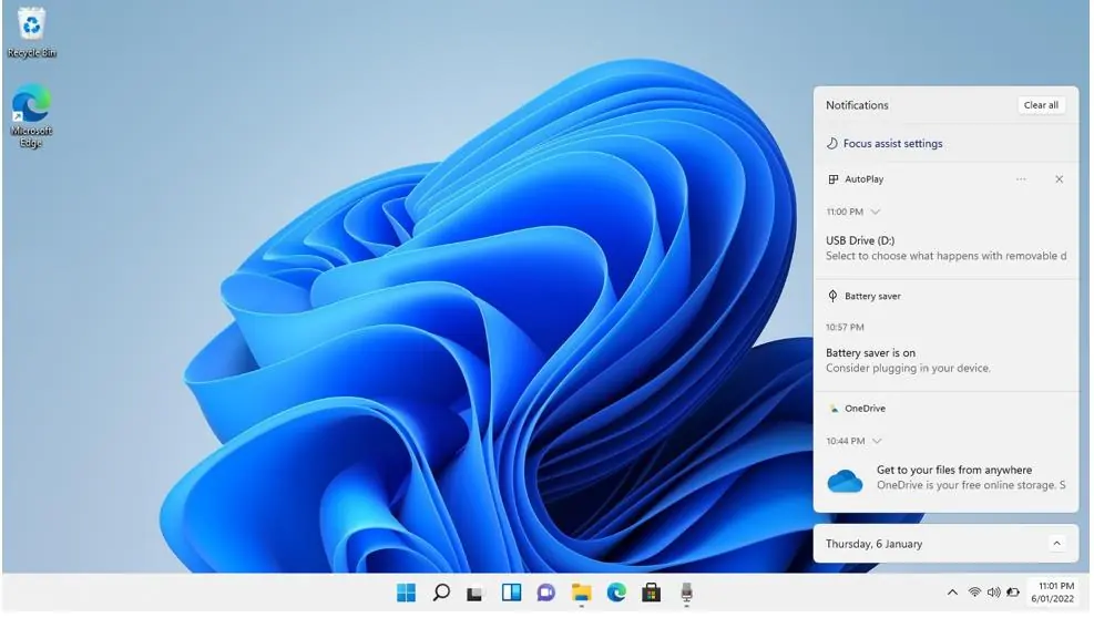 Benachrichtigungsmenü in Windows 11