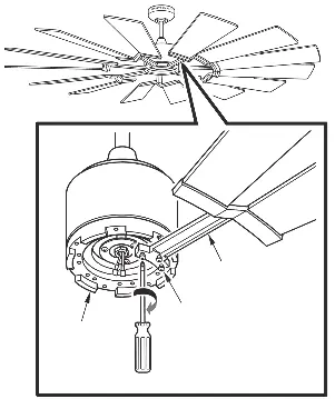 Installation der Ventilatorblätter am Motor