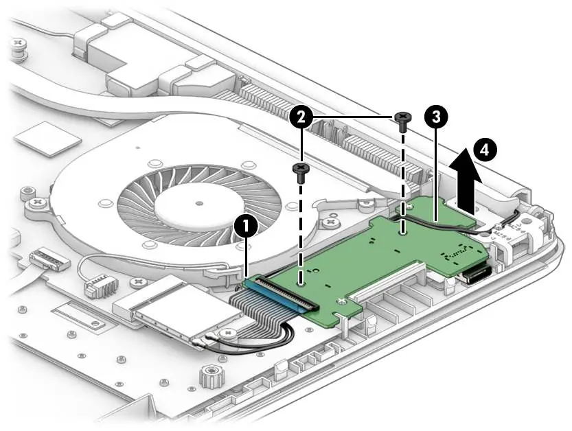 Entfernen der USB-, Kartenleser- und Ein-/Ausschalter-Platine