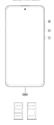 Diagramm des Redmi Note 14S mit Tastenbelegung und SIM-Karten-Slot.
