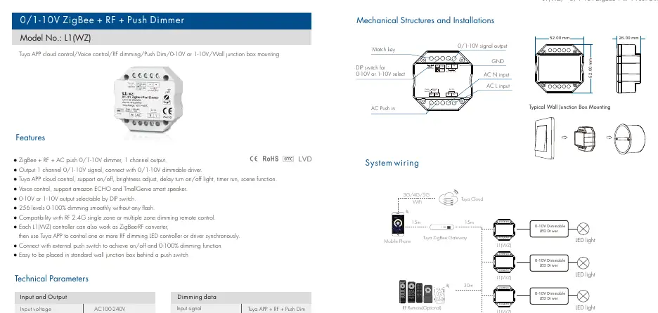 Anschlussübersicht und Montagehinweise für den L1(WZ) Dimmer