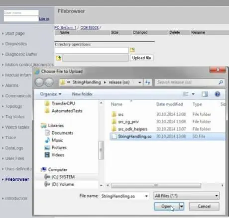 Transfer der SO-Datei über den Webserver der CPU.