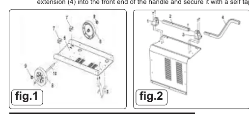 Montage der Räder und des Griffs (Fig. 1 & 2)