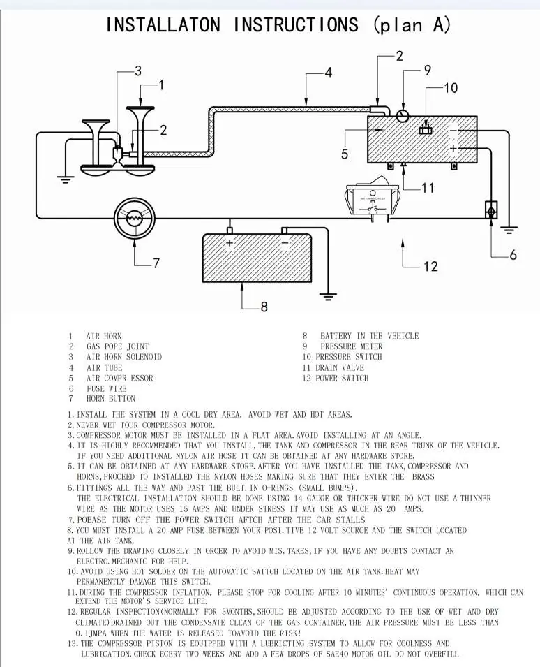 Schaltplan für das Vevor 150DB Drucklufthorn-Set