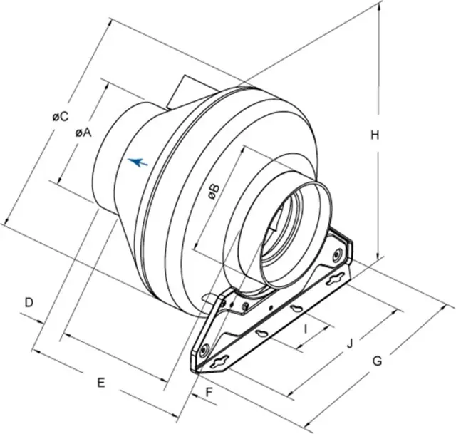 Abmessungen des Rohrventilators
