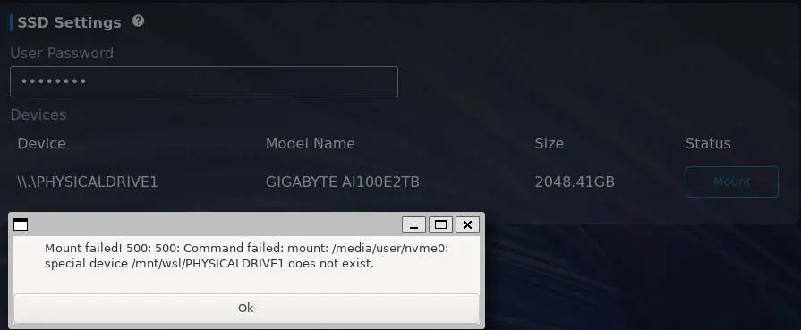 SSD-Einstellungen in der Software-GUI
