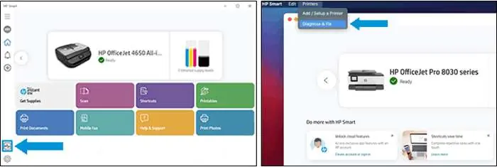 HP Smart Diagnose & Fix Oberfläche