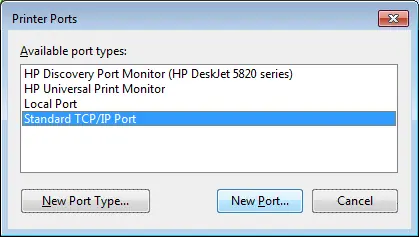 Auswahl des Standard TCP/IP Ports