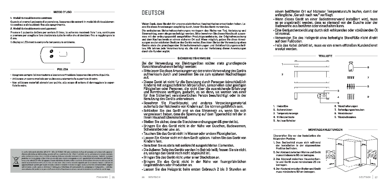 Teileliste des Handtuchwärmers