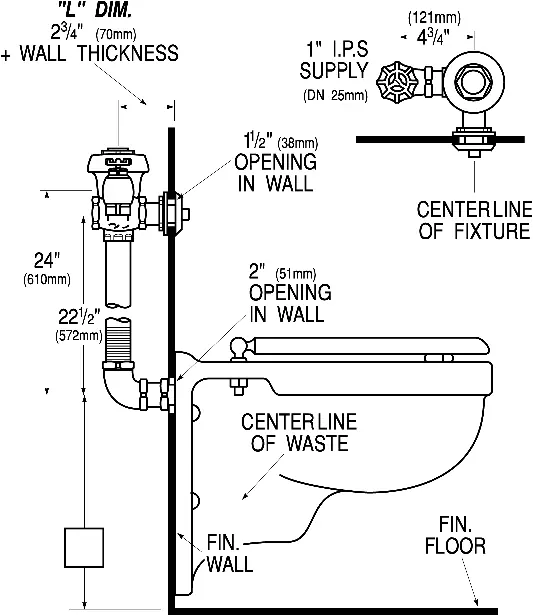 Installationszeichnung mit Rough-in-Maßen