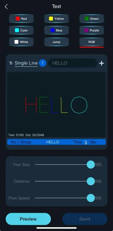 Text-Modus in der LightElf App