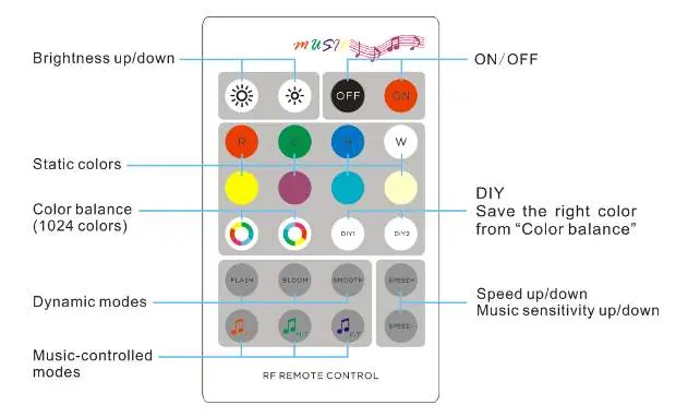 Layout der RF-Fernbedienung