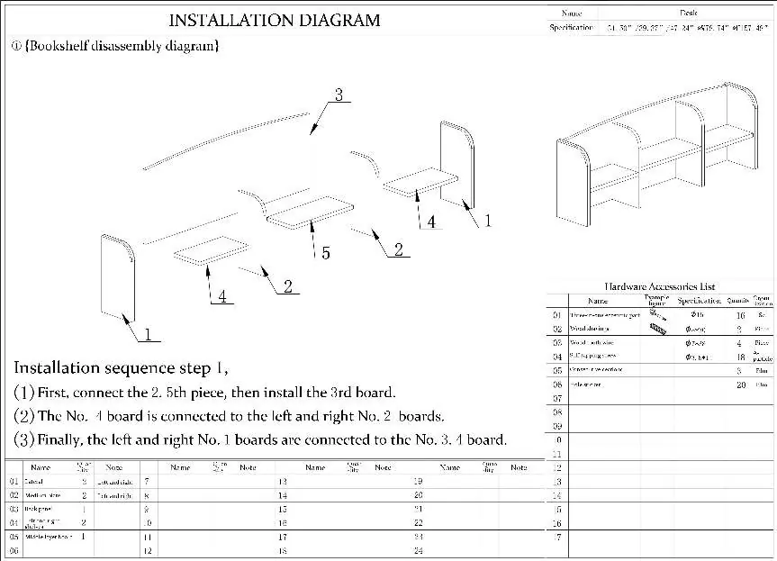 Montagediagramm für das Regal