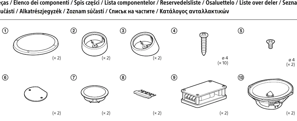 Teileliste des Lautsprechersystems