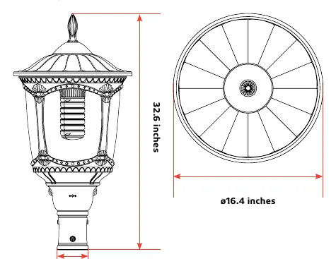 Produktabmessungen der Victoria 15W