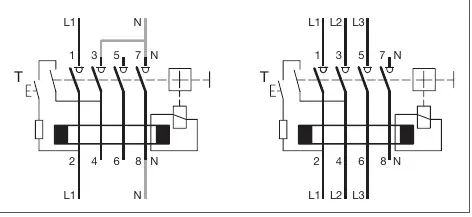 Verdrahtungsdiagramme für 1-phasige und 3-phasige Installation