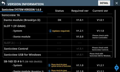 Version Information Bildschirm