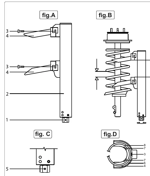 Fig. A und B: Aufbau der Spannvorrichtung und korrekte Ausrichtung der Feder.