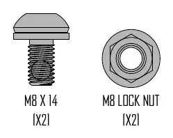 Mitgelieferte Hardware: M8x14 Schrauben und M8 Sicherungsmuttern