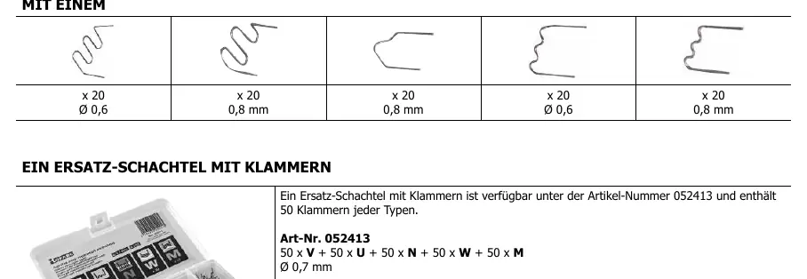 Verfügbare Klammertypen