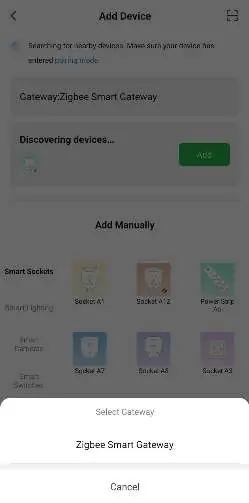 App-Menü zur manuellen Geräteauswahl