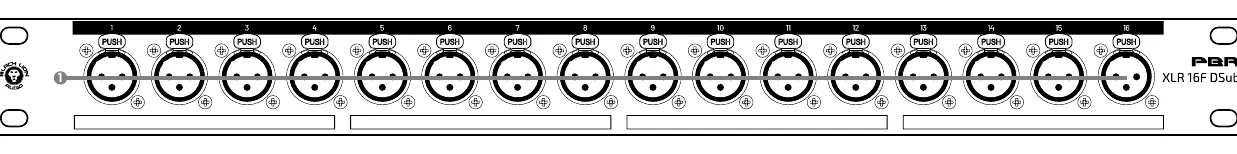 Vorderseite des PBR XLR 16F DSub mit 16 XLR-Anschlüssen.